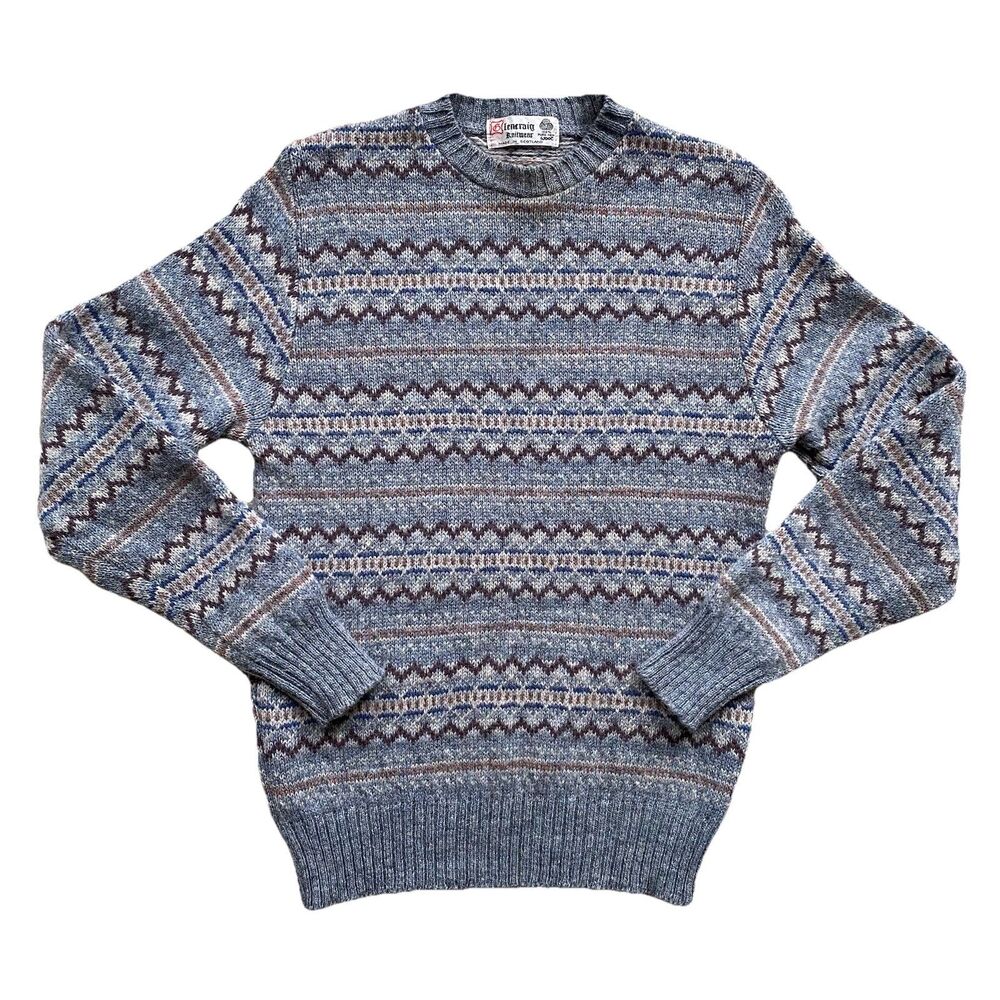 Vintage Glencraig Shetland Sweater Small Fair Isle Stripe Scotland Wool Knitwear